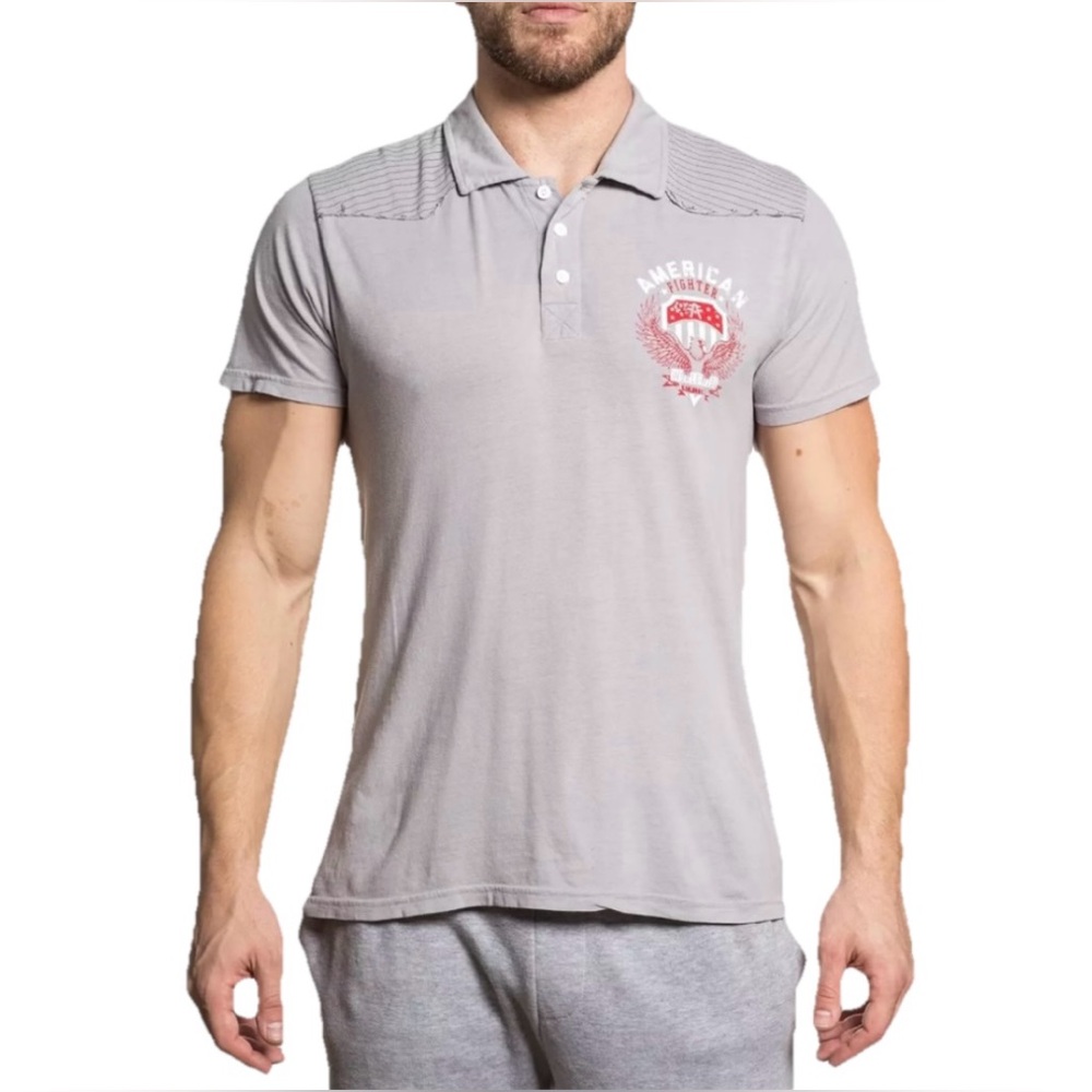American Fighter x Affliction Elmhurst Artisan Men's Polo Shirt Gray Size Large